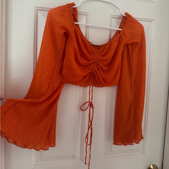 Zara Orange Ruffled Pleated Top - Picture 6 of 13